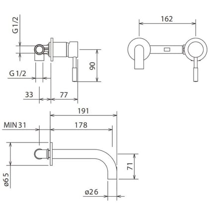 Μπαταρία Νιπτήρος Εντοιχισμού 2 οπών New Tech White Matt